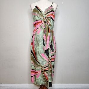 Jason Wu Printed Midi Linen Faux Wrap Dress Size 8